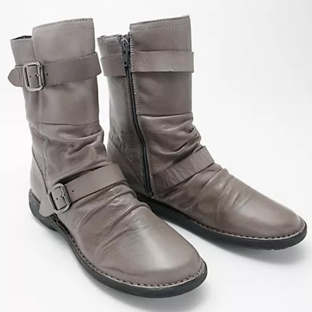 Miz Mooz Women's Pasha Wide Leather Buckled Mid Boots Size 38W US 7.5-8